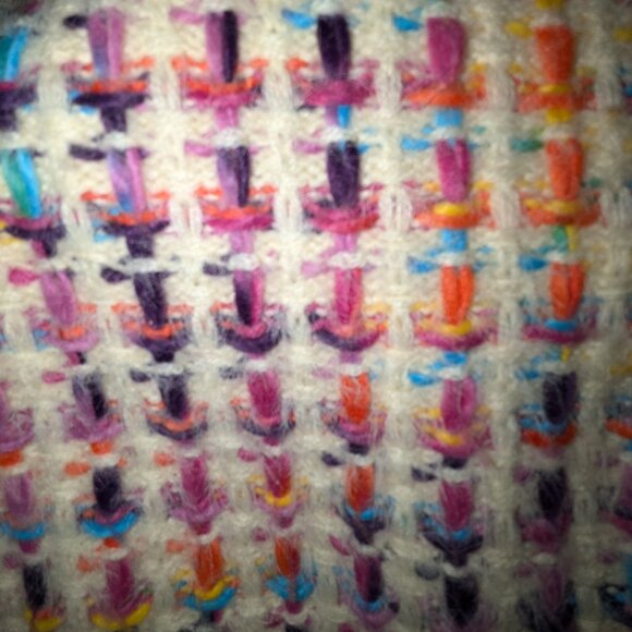 Chunky Knit Pullover Sweater Rainbow Checkered Fuzzy SZ Small - Picture 6 of 9